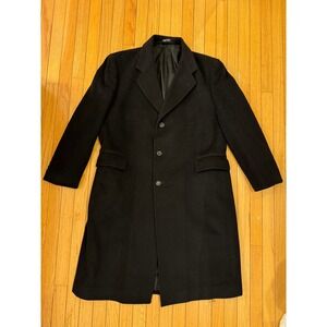 Mens Black Wool Cashmere Blend Structured Overcoat Topcoat Size Large